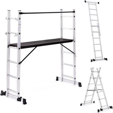 Ponteggio a scala multiuso in alluminio con piattaforma modulare su ruote, altezza 165 cm (1/5)