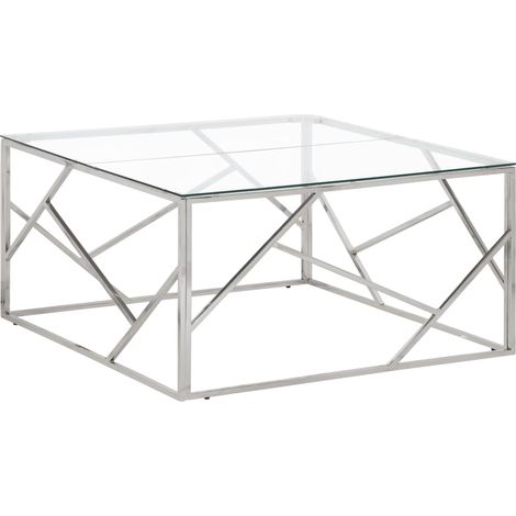 Table basse argenté acier inoxydable et verre trempé (1/5)