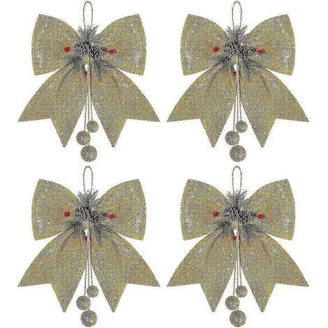Lot de 4 grands nœuds papillon pailletés pour décorations de Noël (arbre, couronnes et cadeaux) - 9,8 x 11,8 cm (1/5)