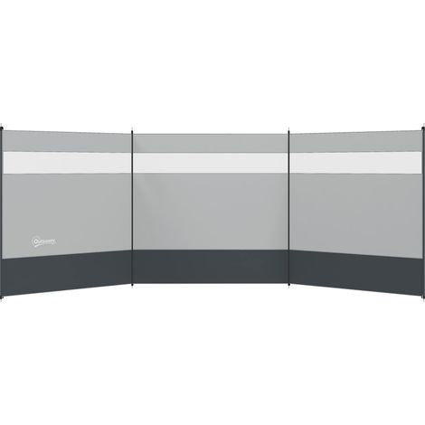 Paravent brise-vent de camping portable pliable avec sac de transport et poteaux en acier dim. 440 cm x 140 cm gris clair (1/5)