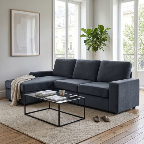 Divano angolare con contenitore e ottomana reversibile 245,5 cm grigio scuro OKWISH (1/5)