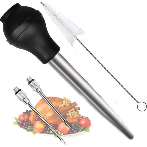 Seringues à Rôtir en 304 Acier INOX, Poires à Sauce Seringue Alimentaire Aiguille d'Injection avec Brosse de Nettoyage pour Cuisson (1/5)