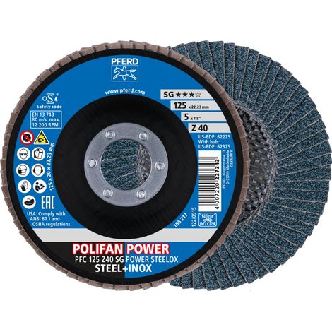 PFERD TOOLS POLIFAN POWER Fächerscheibe PFC 125x22,23 mm konisch Z40 SG STEELOX Stahl/Edelstahl (2) 2 Stk (1/5)