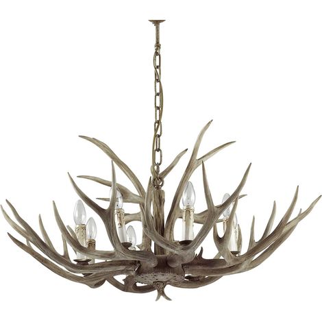 Ideal Lux – Lustre 8 ampoules E14 en métal brun clair – Hauteur 70 cm, diamètre 91 cm – Dimmable, IP20 pour intérieur élégant (1/2)