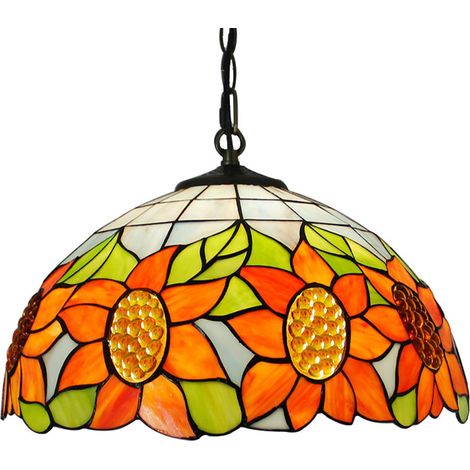 Suspension fleur de tournesol en vitrail – luminaire de style pastoral européen pour cuisine, salle à manger et couloir (1/5)