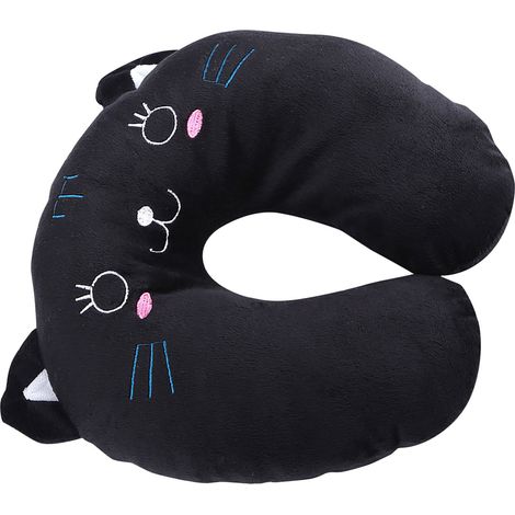 Coussin de voyage en coton PP doux en forme de U pour la nuque, motif chat noir, idéal pour les voyages. Coussin appuie-tête de voiture en forme de U. (1/5)