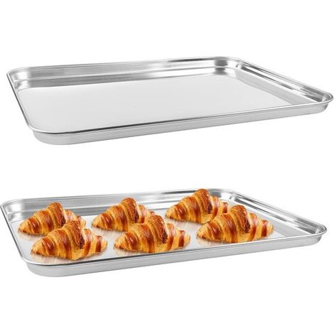 Lot de 2 moules à graisse rectangulaires – Mini assiette à gâteau en acier inoxydable – Plaques de cuisson rectangulaires – Petite plaque de four avec grille de refroidissement – Parfait pour les bi (1/5)