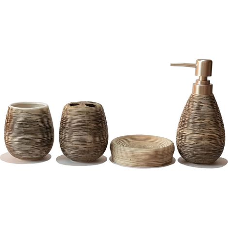Ensemble Salle de Bain Accessoire - Set Salle de Bain - Ensemble de 4 pièces - Accessoire Salle de Bain - Pot Brosse à Dent Salle de Bain - Kit Salle de Bain. (1/5)