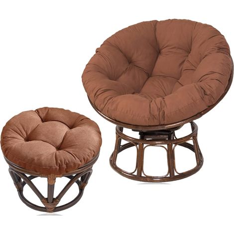 Coussin rond pour fauteuil Papasan + coussin pour tabouret, assise de repose-pieds imperméable, coussin de chaise suspendue extérieur, sans fauteuil, intérieur cour terrasse jardin, café, 120+42cm (1/5)