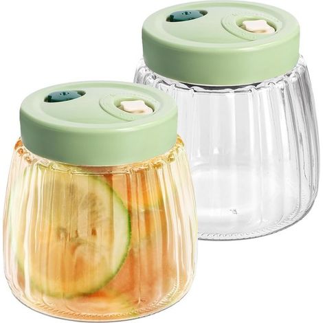 Tarros de fermentación de vidrio de 1 litro con doble válvula y tapas herméticas para kimchi, chucrut y encurtidos. (1/5)