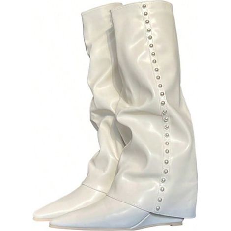 Nouveauté 2025 : Leggings blancs slim et bottines Bout pointu, talon compensé montant jusqu'au genou (1/4)