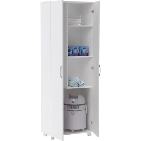 Armoire, placard de rangement avec 2 portes coloris blanc - longueur 72 x profondeur 41 x hauteur 187 cm (1/2)