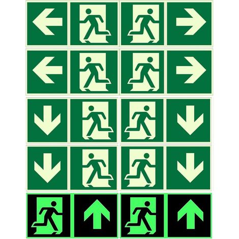 Panneau Sortie Secours - 300 x 150 mm - Phosphorescent Réfléchissant - Pour Cage Escalier Couloir - Lot de 10 (1/5)