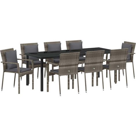 Maison Exclusive - Set da Pranzo per Giardino con cuscino 9 pcs Grigio polyrattan