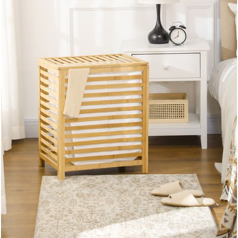 Cesto para ropa 50x36x60 cm color natural de bambú con tapa y bolsa interior extraíble (1/5)