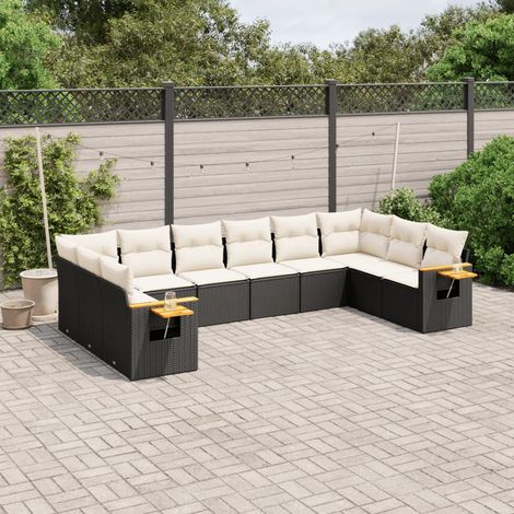 vidaXL Set Divani da Giardino 10pz con Cuscini in Polyrattan Nero (1/5)