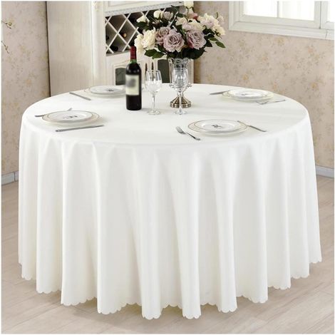 Nappe ronde 180cm Beige Polyester pour table basse & table à manger