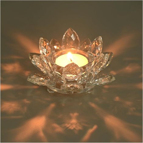 Photophore en Cristal, Bougeoir Fleur de Lotus en Cristal, Photophore Bougie en Verre Transparent, Porte Bougie Chauffe Plat pour Décoration de Noël, Mariage et Fête à Domicile (1) (1/5)