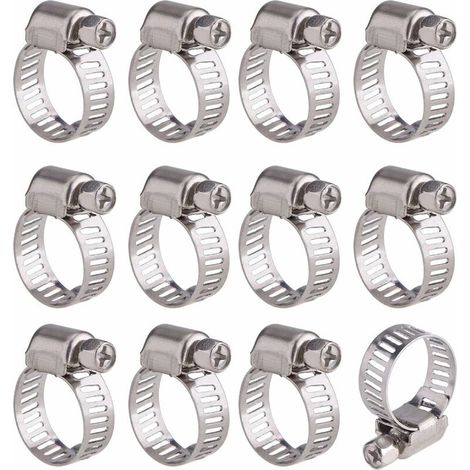 12 abrazaderas de manguera de acero inoxidable ajustables para tuberías (9-16 mm)
