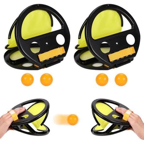 Jeu de Lancer et Attraper - 2 Pièces - Raquette Plage Scratch - Jeux de Piscine - Noir Jaune Orange (1/4)