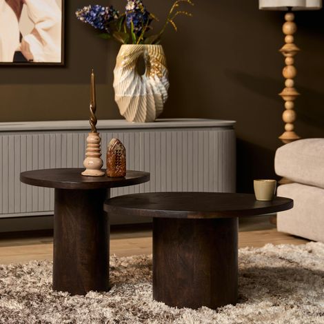Table basse design organique en bois foncé (lot de 2) ALMA (1/5)
