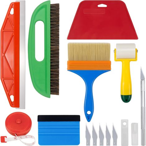 Kit Pose Papier Peint Outils de Film pour Papier Peint Kit Papier Peint Kit de Papier Peint Kit Covering avec Brosses Raclette Film(30CM) Scalpel et des Lames Gants (1/5)