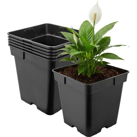 Garronda Pot de Fleur Carré en Plastique 18 × H 18 cm (4L) Lot 5 Godets Semis Pots de Pépinière avec Drainage Résistants Intempéries pour Culture Plantes Jardin Serre Intérieur Extérieur GD-0199