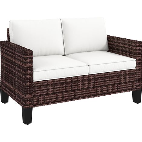 Two-Seater Rattan Outdoor Sofa - Brown