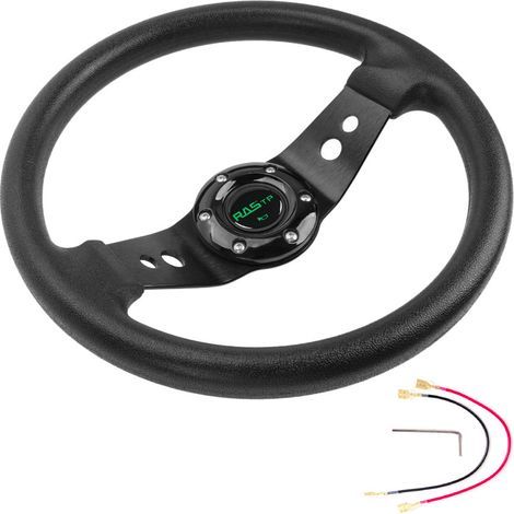Rundes 13-Zoll-Rennlenkrad (320 mm) für Auto-Tuning- und Rennspiele, aus PU-Leder und Polyurethan, in Schwarz. (1/4)