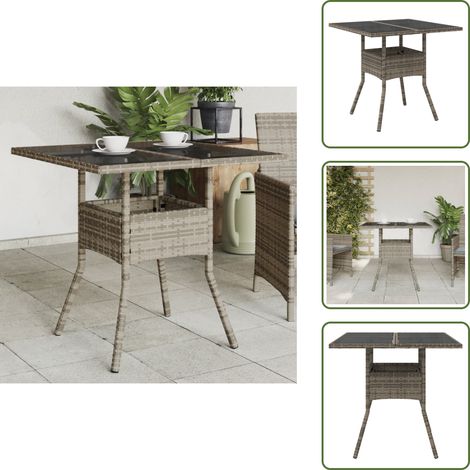 Rattan PE - vidaXL Tavolo da Giardino Piano in Vetro Grigio 80x80x75 cm Polyrattan - Vetro temperato