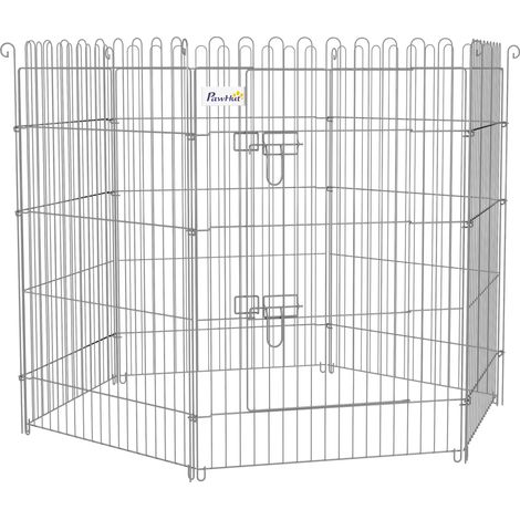 Clôtures pliantes pour chiens en 8 pièces 63 x 91 cm avec 1 porte et cadre en acier pour patio de jardin en argent (1/5)