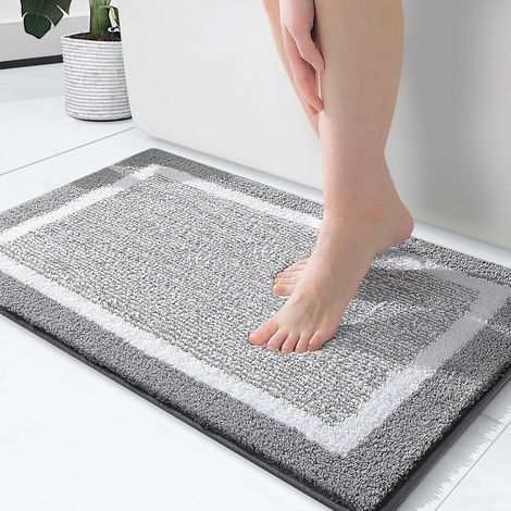 Badezimmerteppiche 24 x 16, extra weiche und saugfähige Mikrofaser, rutschfest, maschinenwaschbar, schnelltrocknend, geeignet für Badezimmerboden, Badewanne, Dusche (grau)