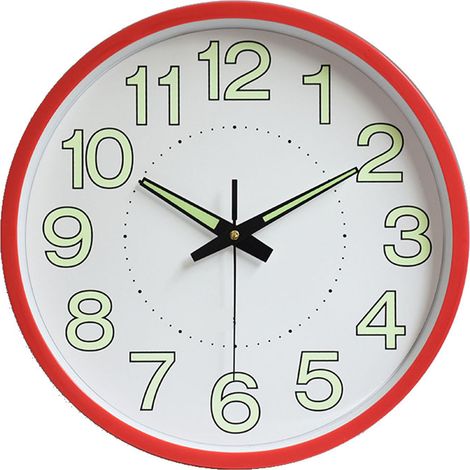 Horloge murale lumineuse 12 pouces, ronde minimaliste, quartz, pour chambre salon décoration rouge (1/5)