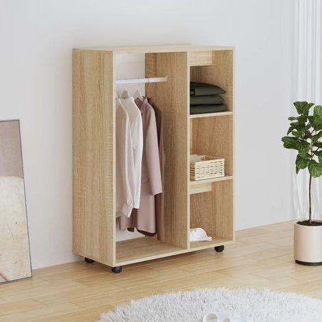 Vidaxl – Armoire en bois d'ingénierie Sonoma chêne 80x40x110 cm – 3 étagères latérales – Compartiment ouvert – Roues pour déplacement facile