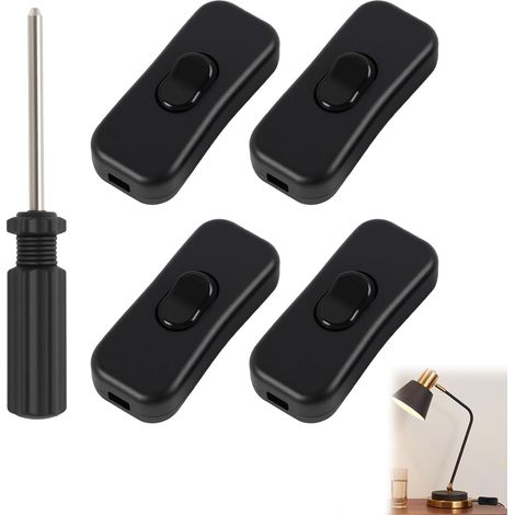 4 x 250V In-Line Intermediate Switches, Cord Lamp Rocker Switches for Small Appliances, Desk and Bedside Lamp, Black (1/5)