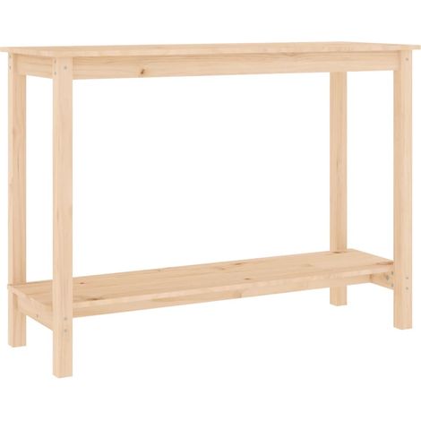Table console rectangulaire en bois de pin massif naturel avec étagère 110 × 40 cm DEC031531