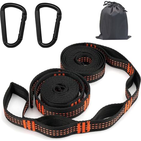 Sangle Hamac,2 Sangles pour Hamac avec 2 Mousquetons,Corde Hamac,Attache Hamac,Sangle Hamac Fixation Hamac,Sangle Balancoire Arbres Fixation Hamac,avec Sac Transport,pour Camper en ExtéRieur