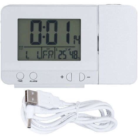 Projection Alarm Clock, Digital Alarm Clock Radio with 180° Rotatable Ceiling Projector with Weather Station, Wireless Thermometer, Dual Alarm Snooze, USB Phone Charger, 4 Light Modes (1/5)