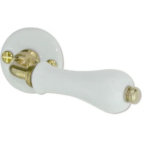Poignée de porte d'intérieur sur rosace – Poire en porcelaine blanche – Laiton poli – Diamètre rosace 47mm – Dimension poignée 110mm