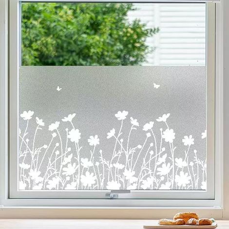 Pellicola oscurante per finestre (44,5 x 200 cm) — Motivo floreale satinato opaco. Elevata protezione della privacy. Adesione elettrostatica blocca i raggi UV e il calore