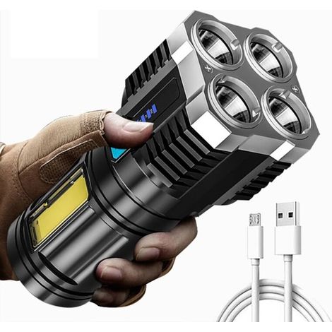 4 perles de lampe lampe de poche affichage de puissance lumière forte COB lumière latérale extérieure portable maison USB charge (1/5)