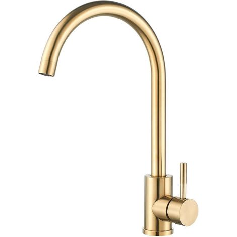 Rubinetto da cucina in acciaio inox 304 color oro spazzolato con beccuccio girevole a 360 gradi per lavello e mobili da bagno. (1/5)