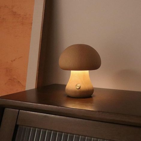 Lampe En Bois En Bois Massif Portable Décorer Mignon Portable Lampe Dessin Animé Lampe De Chevet Champignon Dessin Animé Lampe De Bureau Lampe De Nuit Adorable Bureau En Bois, C Beech (1/5)