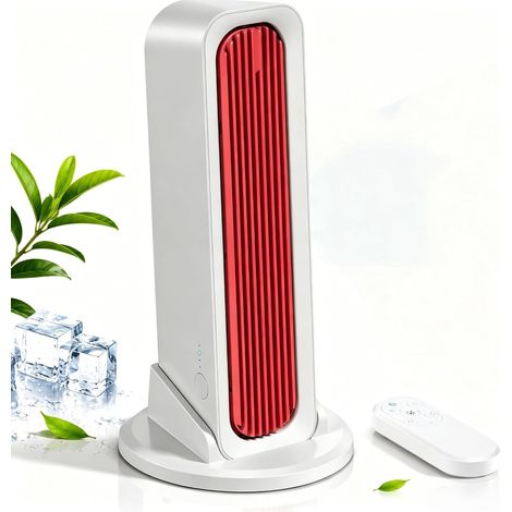 Ventilador de torre USB portátil silencioso - Sin aspas - Batería de 4000 mAh - 3 velocidades - Con base desmontable y control remoto - Escritorio - Dormitorio y camping - 4000 m (1/5)