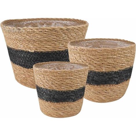 Paniers à plantes en algues, lot de 3, naturel et noir. (1/5)