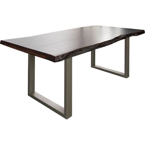 Baumtisch Akazie 220x100x77 braun lackiert / U-Beine silber matt FREEFORM 5