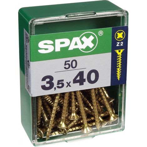SPAX Vis universelle, 3,5 x 40 mm, 50 unités, Tête centrante, Tête fraisée, Cruciforme Z2, 4CUT, YELLOX - 4081020350402 (1/10)