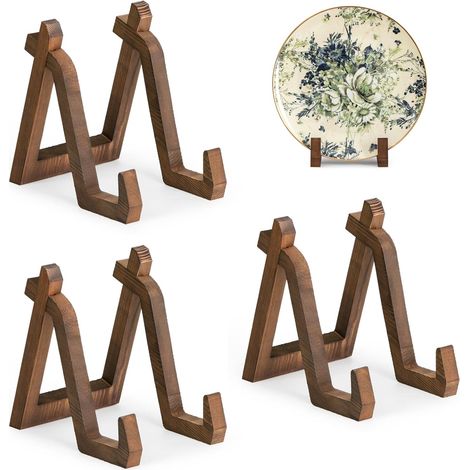 3 Pièces - Support Assiette - Porte Assiette - Présentoir Photo en Bois de Pin pour Table et Étagère Naturel 20,3x5x15 cm (1/5)