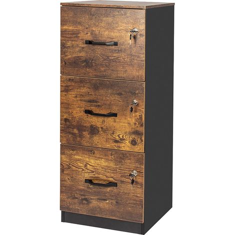Relaxdays Archivador para carpetas colgantes, 3 cajones con llave, HBT: 103 x 40 x 40 cm, negro/marrón (1/5)