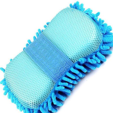 Großer Mikrofaser-Waschhandschuh (blau) mit integrierter Handschlaufe, Reinigungsschwammhandschuh (1/5)